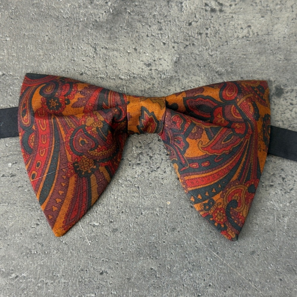 Vintage Paisley Pre-Tied Bow Tie Orange Red Bohemian Adjustable Formal Accessory